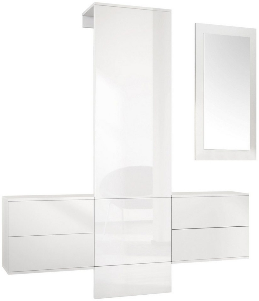 Garderobe Wandgarderobe Carlton Set 3, Korpus in Weiß matt / Paneel in Weiß Hochglanz Bild 1