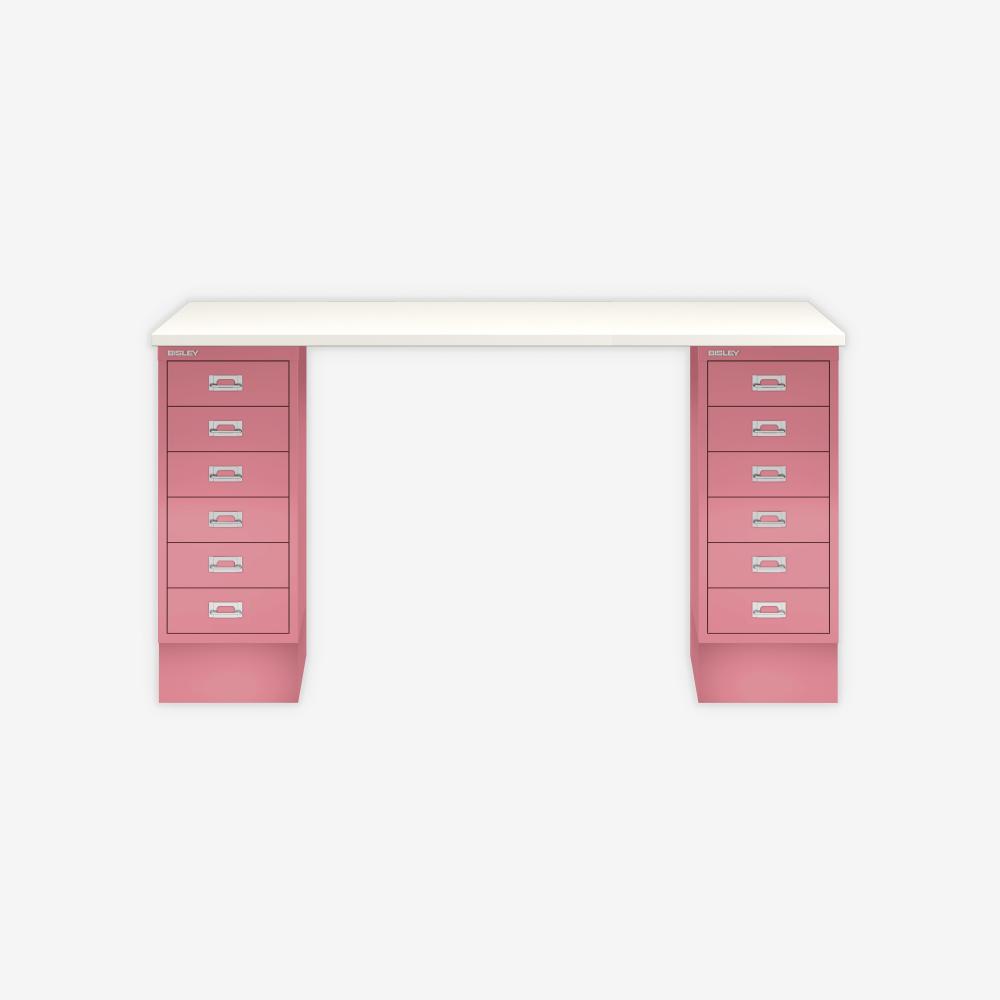 MultiDesk, 2 MultiDrawer mit 6 Schüben, Dekor Weiß, Farbe Pink, Maße: H 740 x B 1400 x T 600 mm Bild 1