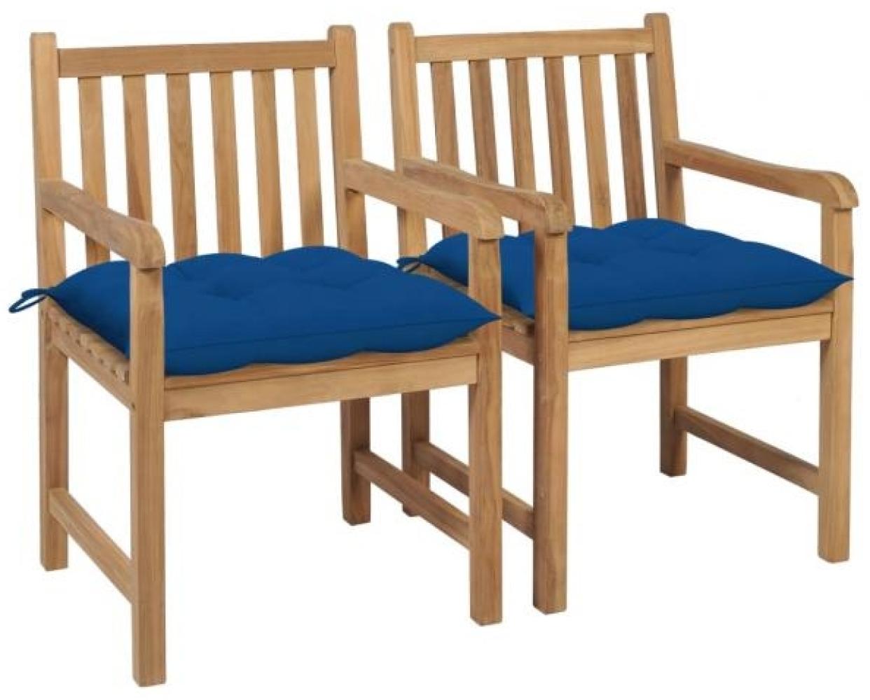 vidaXL Gartenstühle 2 Stk. mit Blauen Kissen Massivholz Teak 3062755 Bild 1