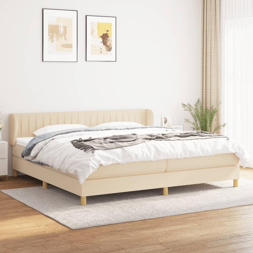 Doppelbett, Polsterbett mit Matratze Stoff Creme 200 x 200 cm, Härtegrad: H2 [3126994] Bild 1