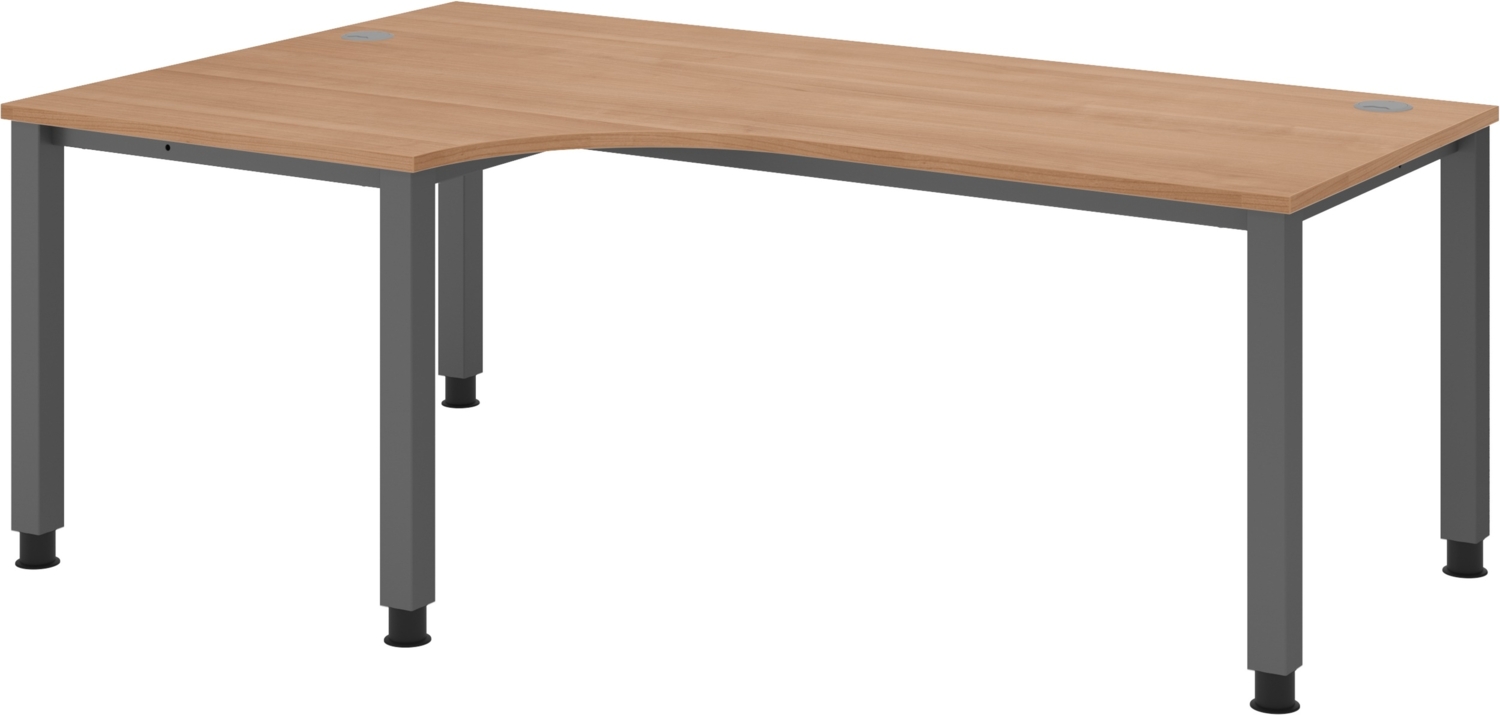 bümö manuell höhenverstellbarer Eckschreibtisch 200x120 cm in Nussbaum, Metall-Gestell: Graphit - PC Tisch höhenverstellbar & belastbar bis 140 kg, L-Form Computertisch XXL, QS-82-N-G Bild 1