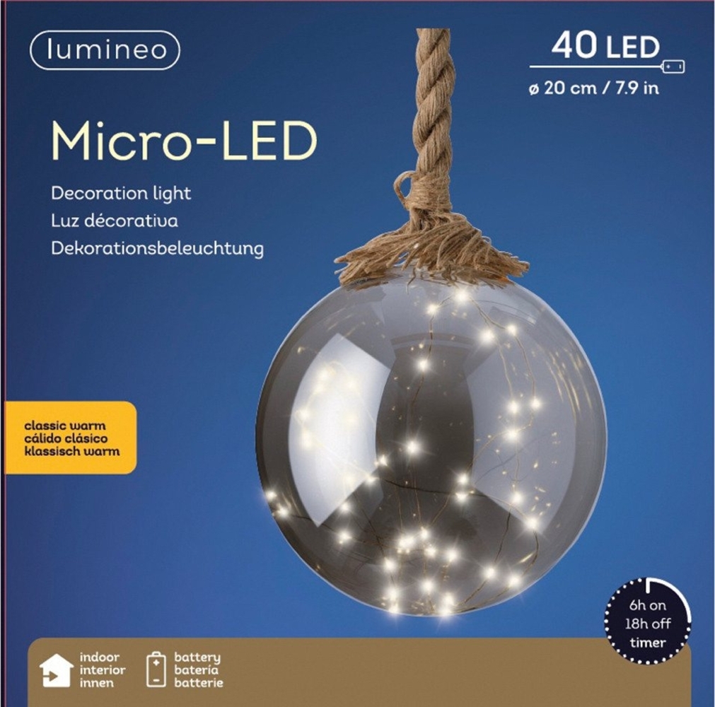 Lumineo LED Dekolicht Micro LED Kugel Dauerbetrieb BO indoordia20cmrauchig/klassich warm Bild 1