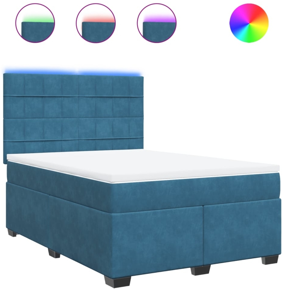 vidaXL Boxspringbett mit Matratze Blau 140x190 cm Samt 3293210 Bild 1