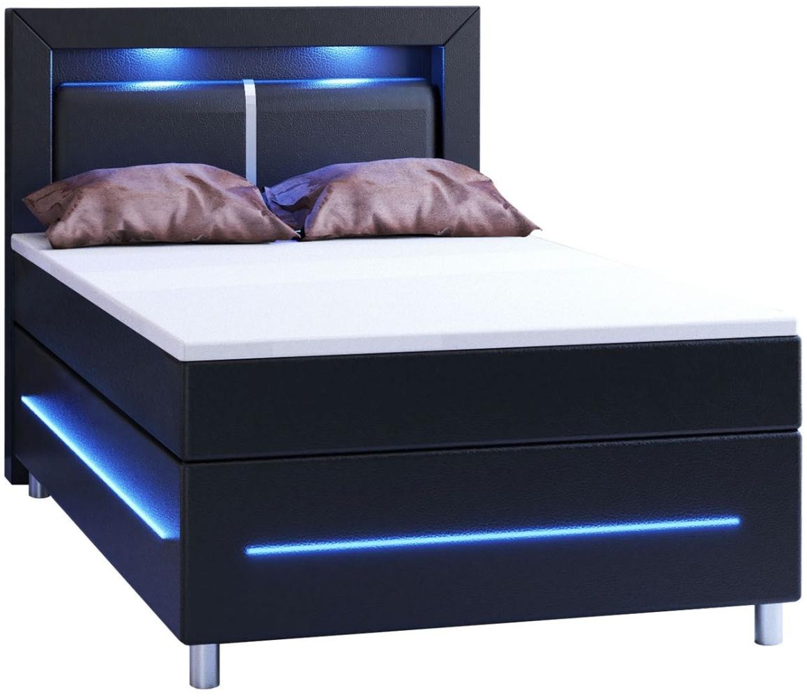 Juskys Boxspringbett Norfolk 120x200 cm – LED Beleuchtung, Bonell-Matratze, Topper & Kunstleder – 66 cm Komforthöhe – schwarz – Bett Boxbett Bild 1