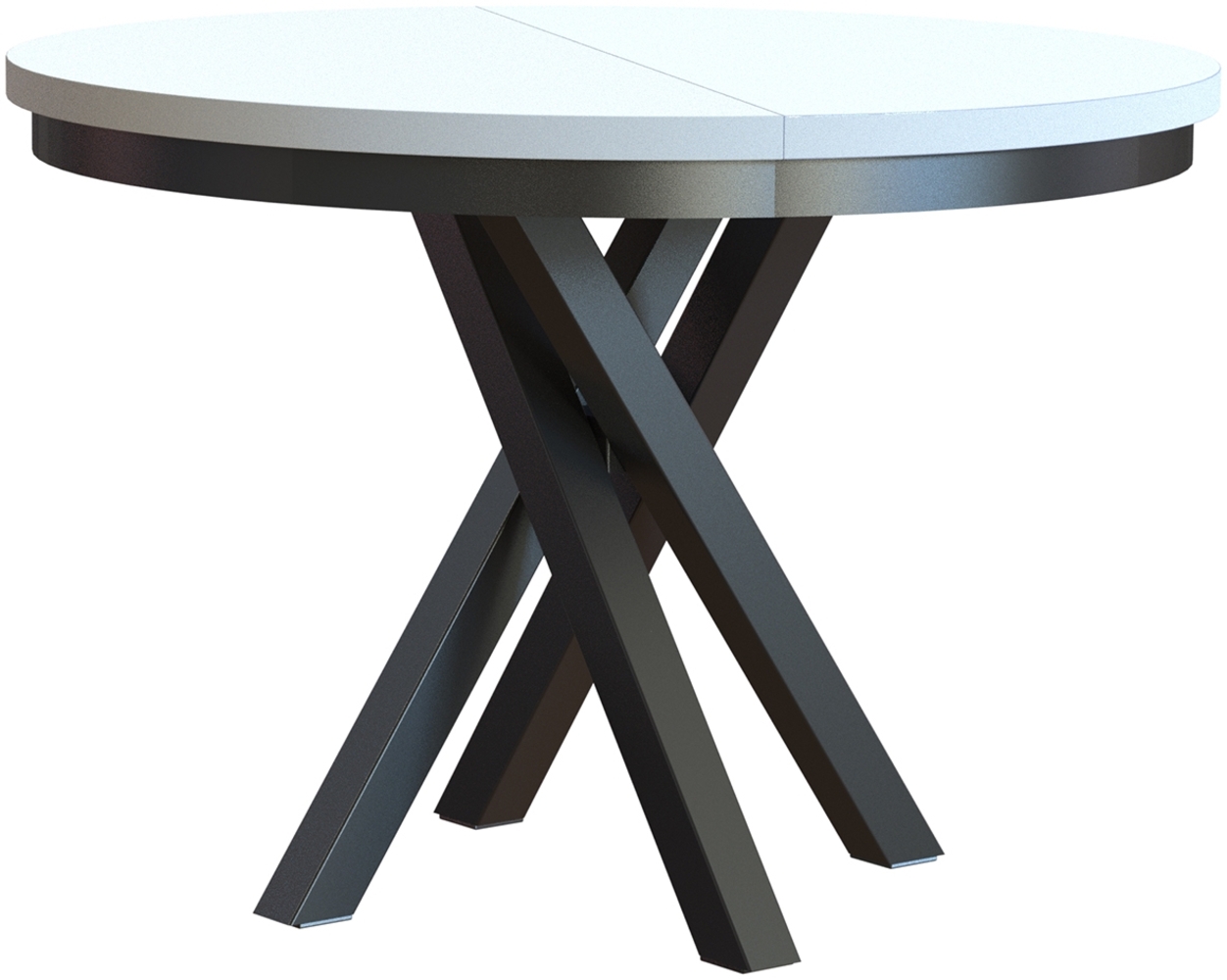 MEBLINI Esstisch Rund Ausziehbar aus Metall - 100-138x77cm - CHRIS - Weiß Matt/Schwarz Matt - Loft - Esszimmertisch Modern - Küchentisch - Ausziehtisch - Round Dining Table - Esszimmertische - Weiß Matt/Schwarz Matt Bild 1