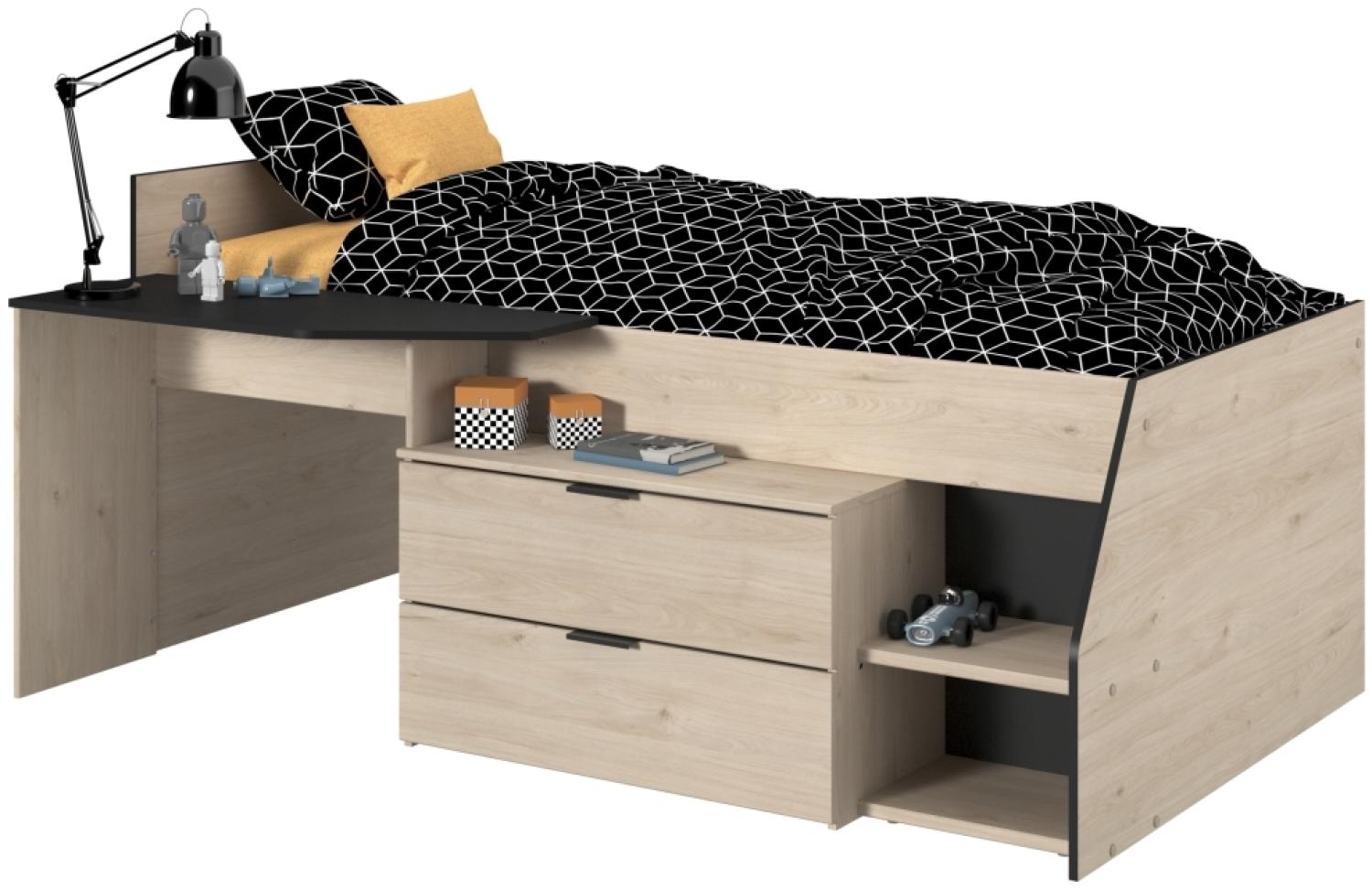 Hochbett Milky 2 Parisot braun - schwarz inkl. Schreibtischplatte + Kommode + Ablagefach + Stauraum Bild 1