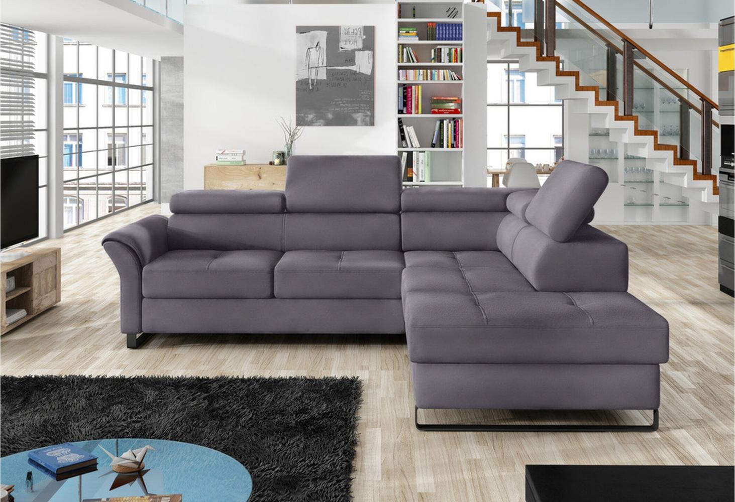 Stylefy Aventine Ecksofa Strukturstoff Grau Rechts Bild 1