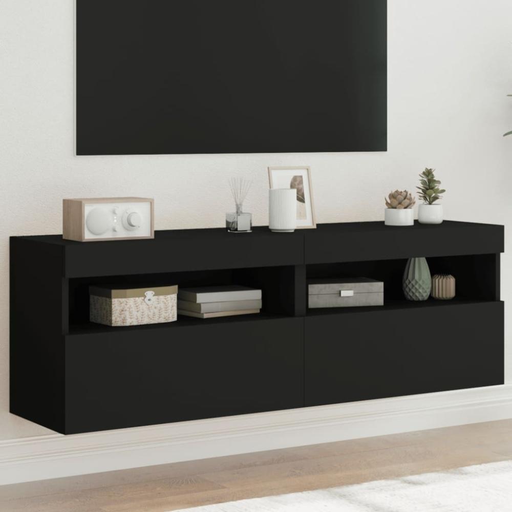 vidaXL TV-Wandschränke mit LED-Leuchten 2 Stk. Schwarz 60x30x40 cm 837186 Bild 1