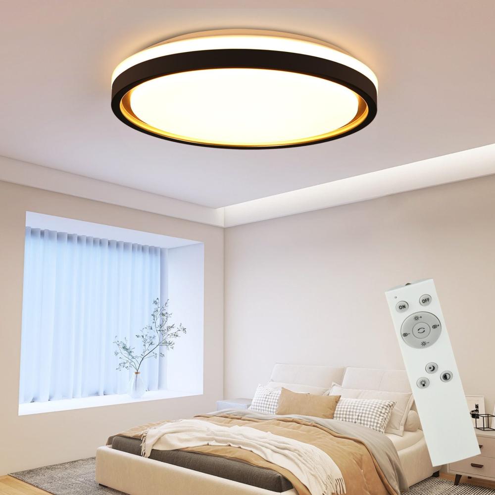 ZMH LED Deckenleuchte Rund Schwarz Gold - Modern Ø30cm Dimmbar mit Fernbedienung 18W Deckenbeleuchtung für Wohnzimmer Küche Flur Bild 1