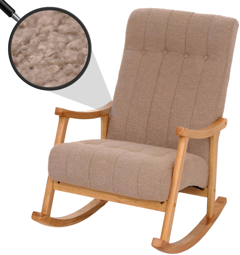 Schaukelstuhl HWC-K10, Relaxsessel, Holz FSC® Stoff/Textil Bouclé (450g/m²) ~ taupe, Gestell natur Bild 1
