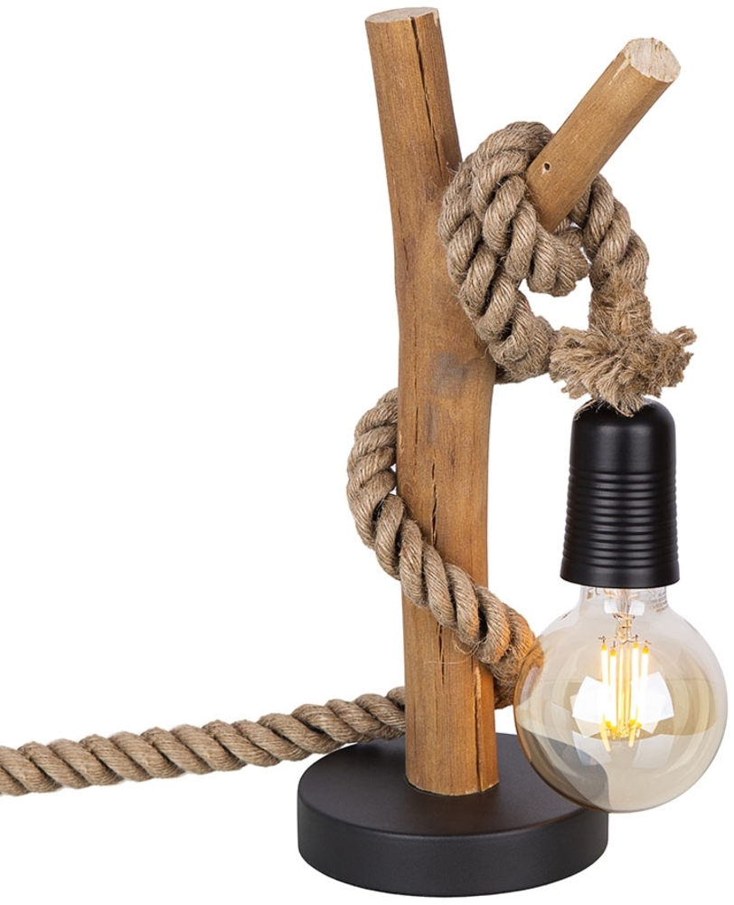 Tischleuchte, Eukalyptusholz, Hanfseil, H 40 cm Bild 1