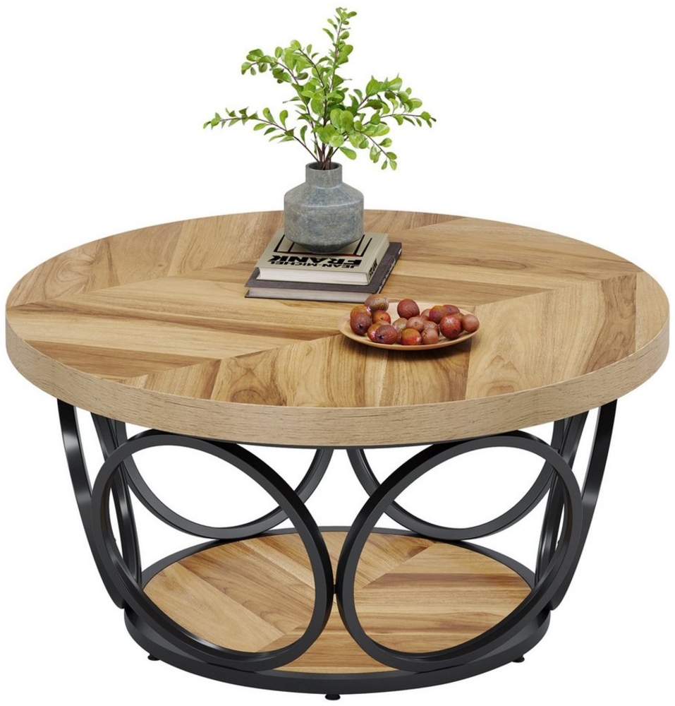 Tribesigns Couchtisch Runde Kaffeetisch Beistelltisch, Industrial 2-Tier-Kreis Holztisch Bild 1