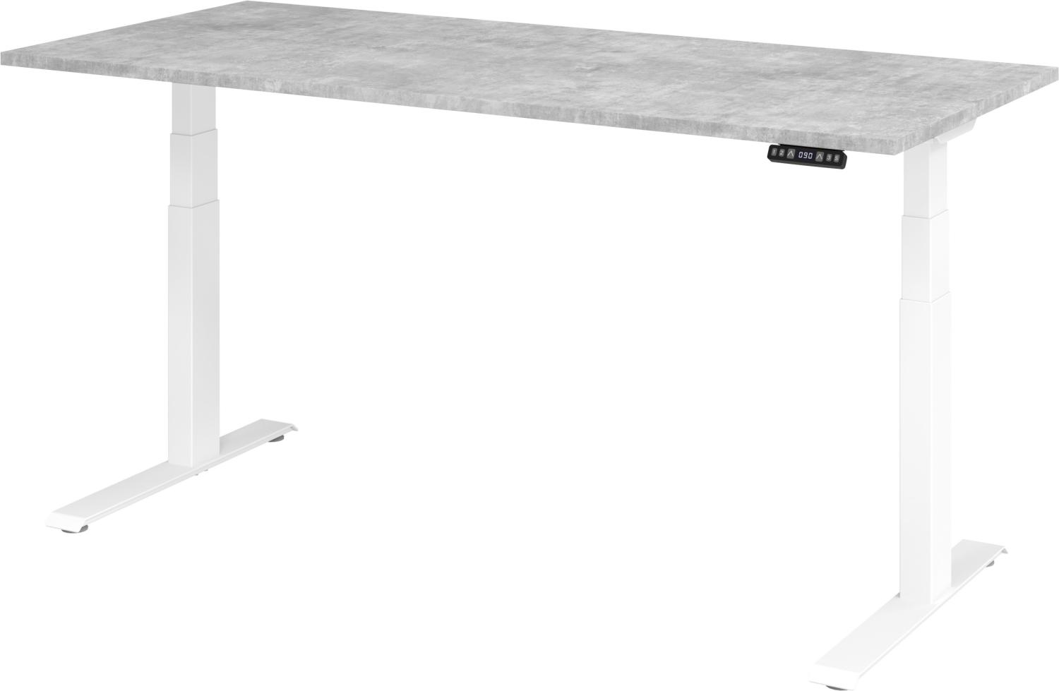 bümö elektrisch höhenverstellbarer Schreibtisch 180x80 cm in Beton, Gestell weiß mit Memory-Steuerung, elektrischer Bürotisch höhenverstellbar Gaming Tisch, XDKB19-M-W Bild 1