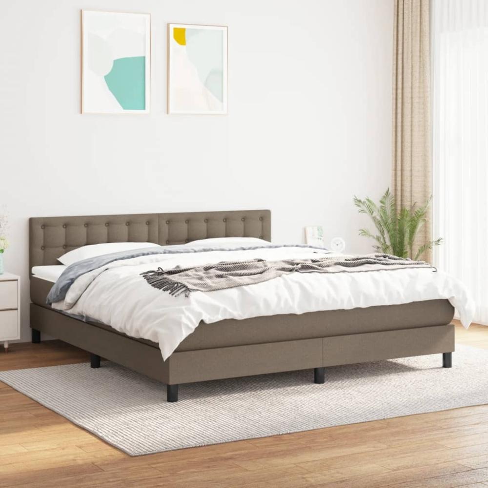 vidaXL Boxspringbett mit Matratze Taupe 160x200 cm Stoff 3140389 Bild 1