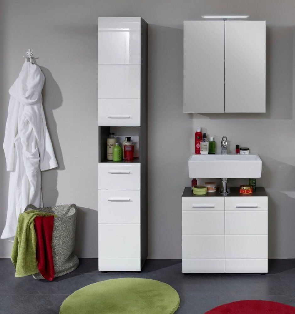 INOSIGN Badmöbel-Set Sovana, (Set, 3-St), Hochschrank, Waschtisch und Spiegelschrank mit Beleuchtung Bild 1