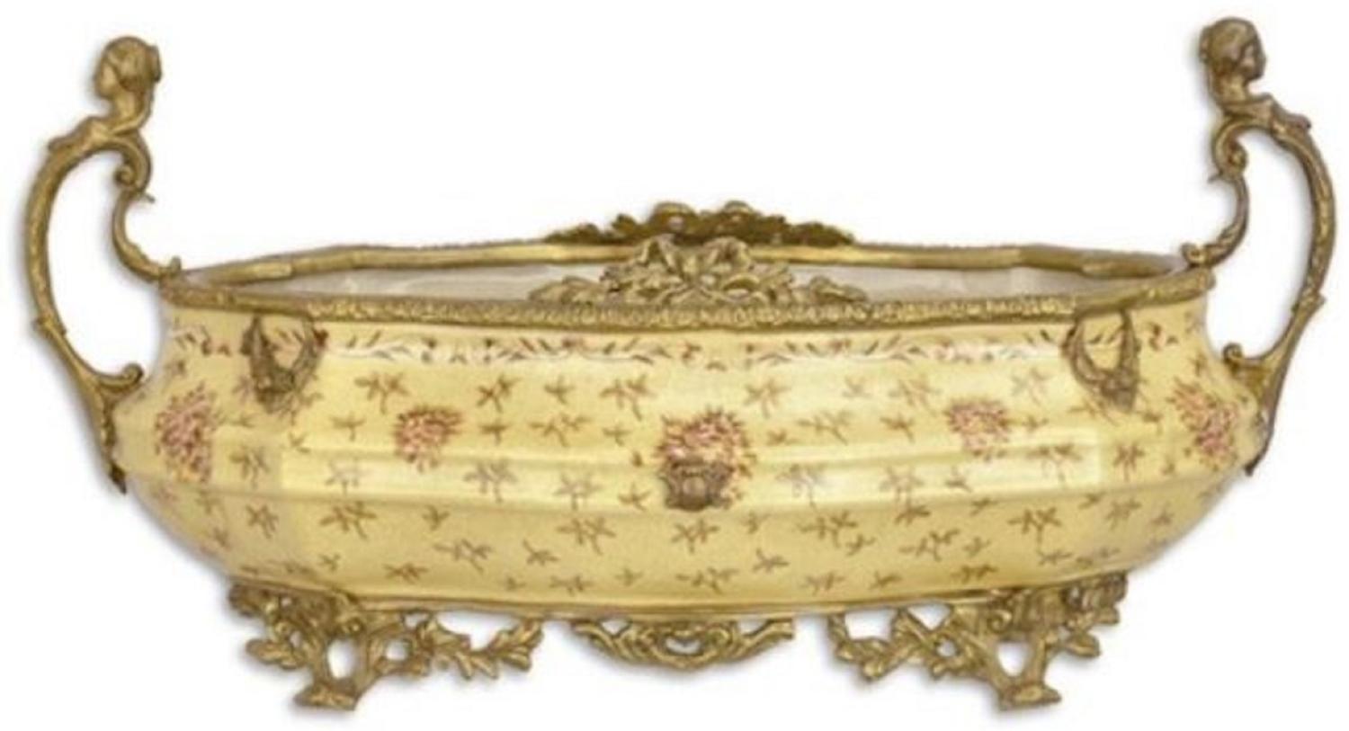 Casa Padrino Jugendstil Blumenschale Beige / Messingfarben 45 x 23,7 x H. 5,3 cm - Porzellan Pflanzenschale - Barock & Jugendstil Deko Accessoires Bild 1