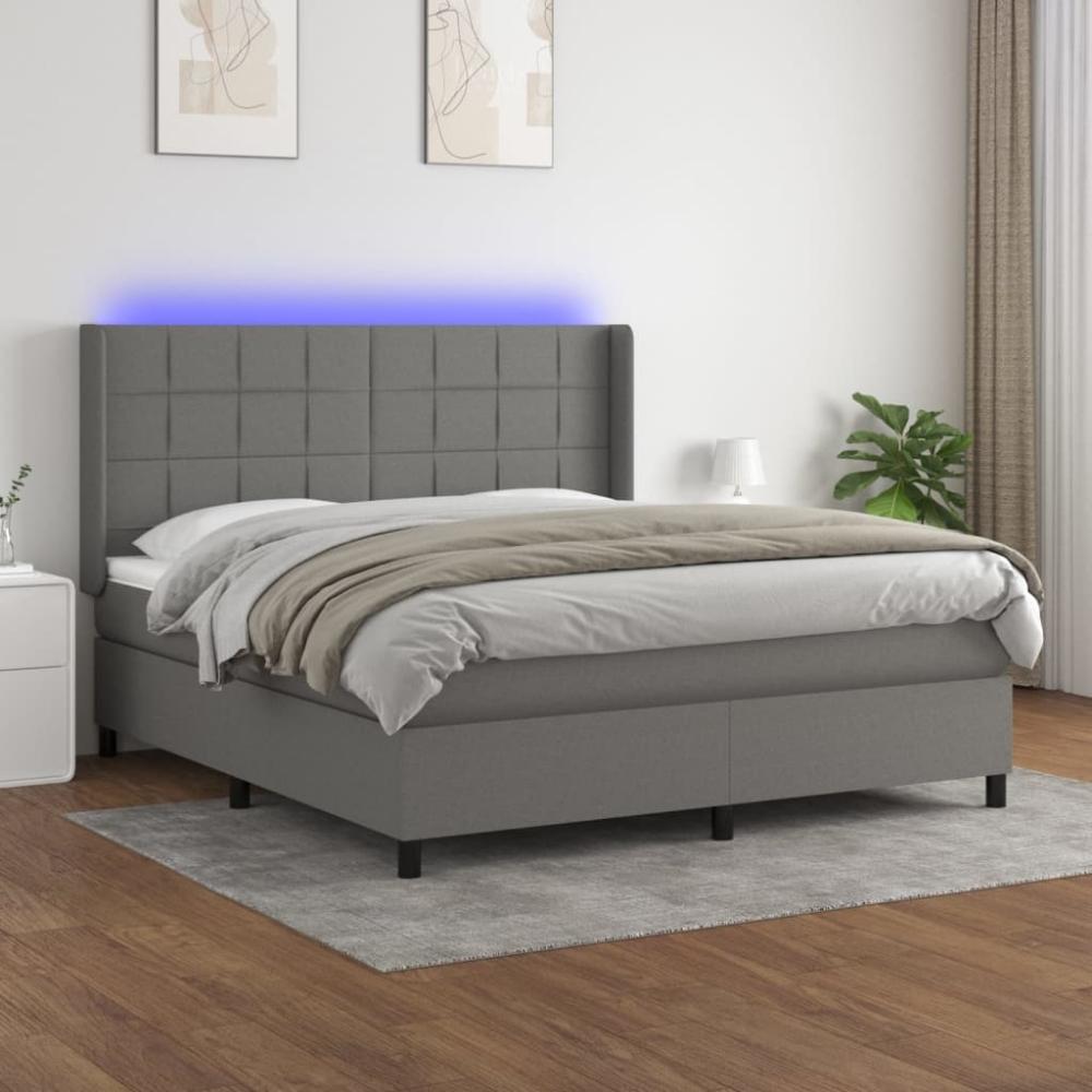 vidaXL Boxspringbett mit Matratze & LED Dunkelgrau 180x200 cm Stoff 3138334 Bild 1