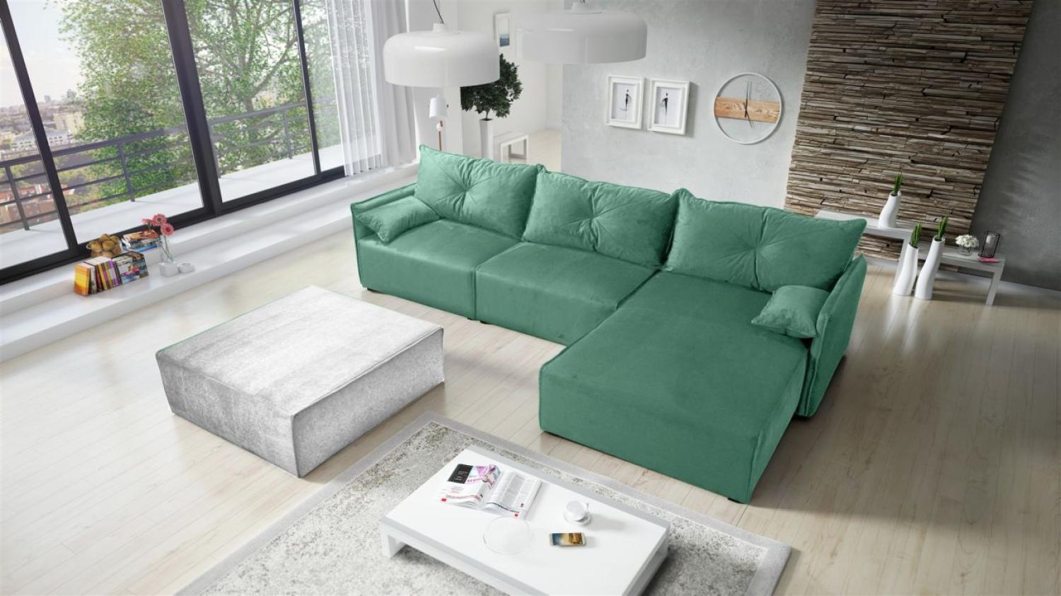 Ecksofa mit Schlaffunktion HUNTER in Stoff Royal Mintgrün Ottomane Rechts Bild 1