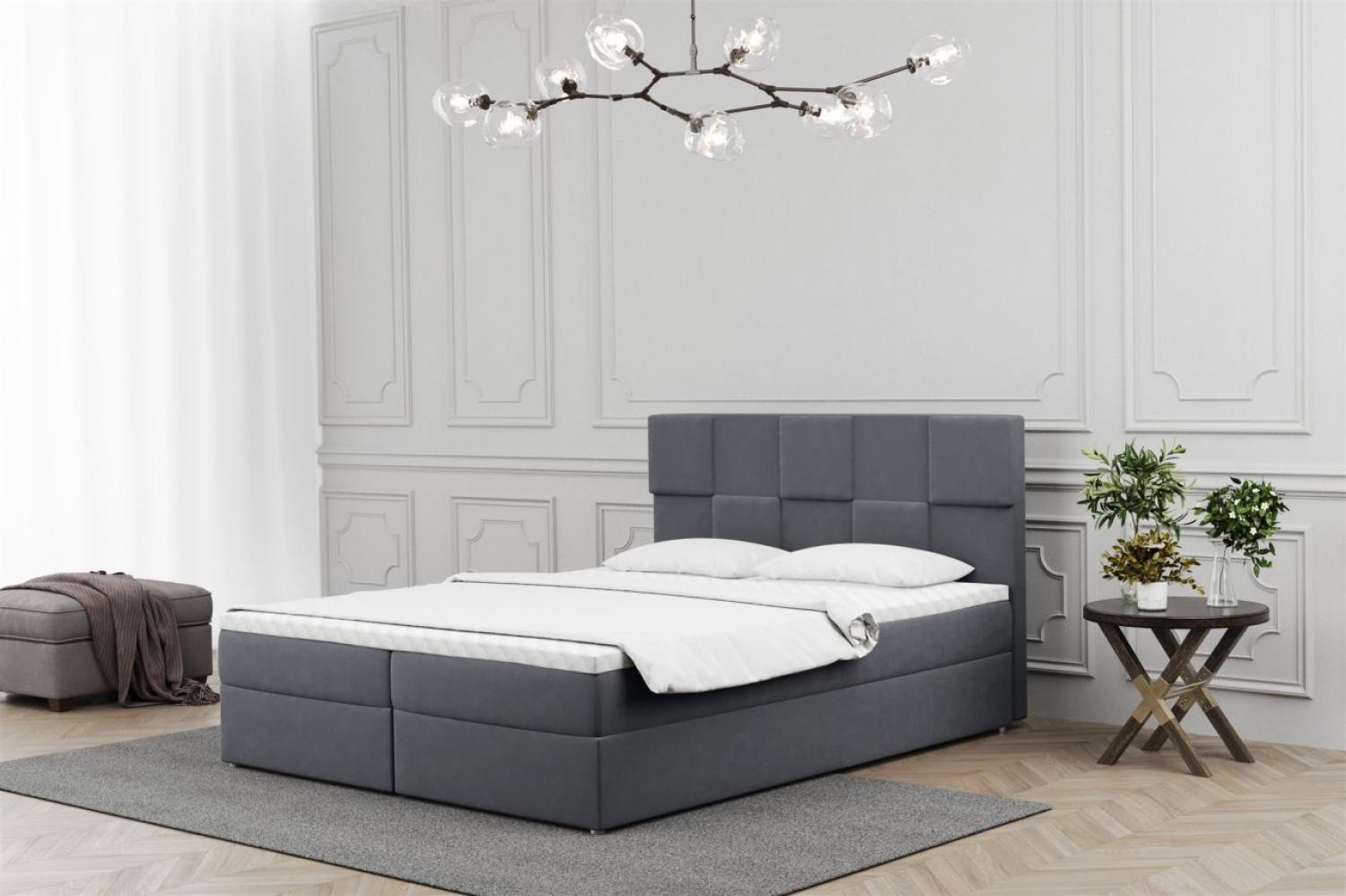 Boxspringbett Schlafzimmerbett JOLIE 200x220cm in Stoff Matt Velvet Dunkelgrau Bild 1