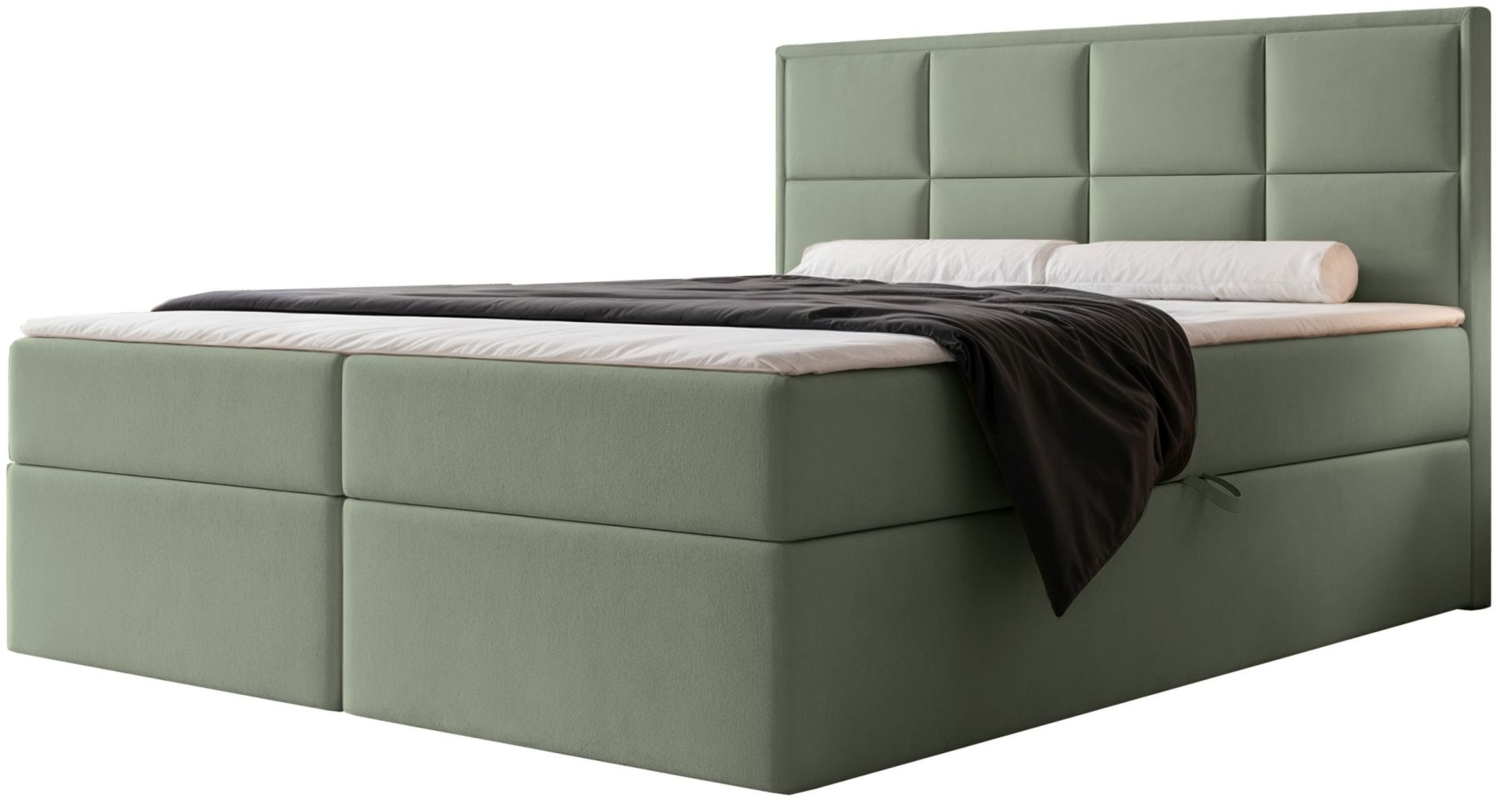 Selsey 'Silensio' Boxspringbett mit Bonellmatratze, Topper, Samt, eukalyptus, 180x200 cm Bild 1