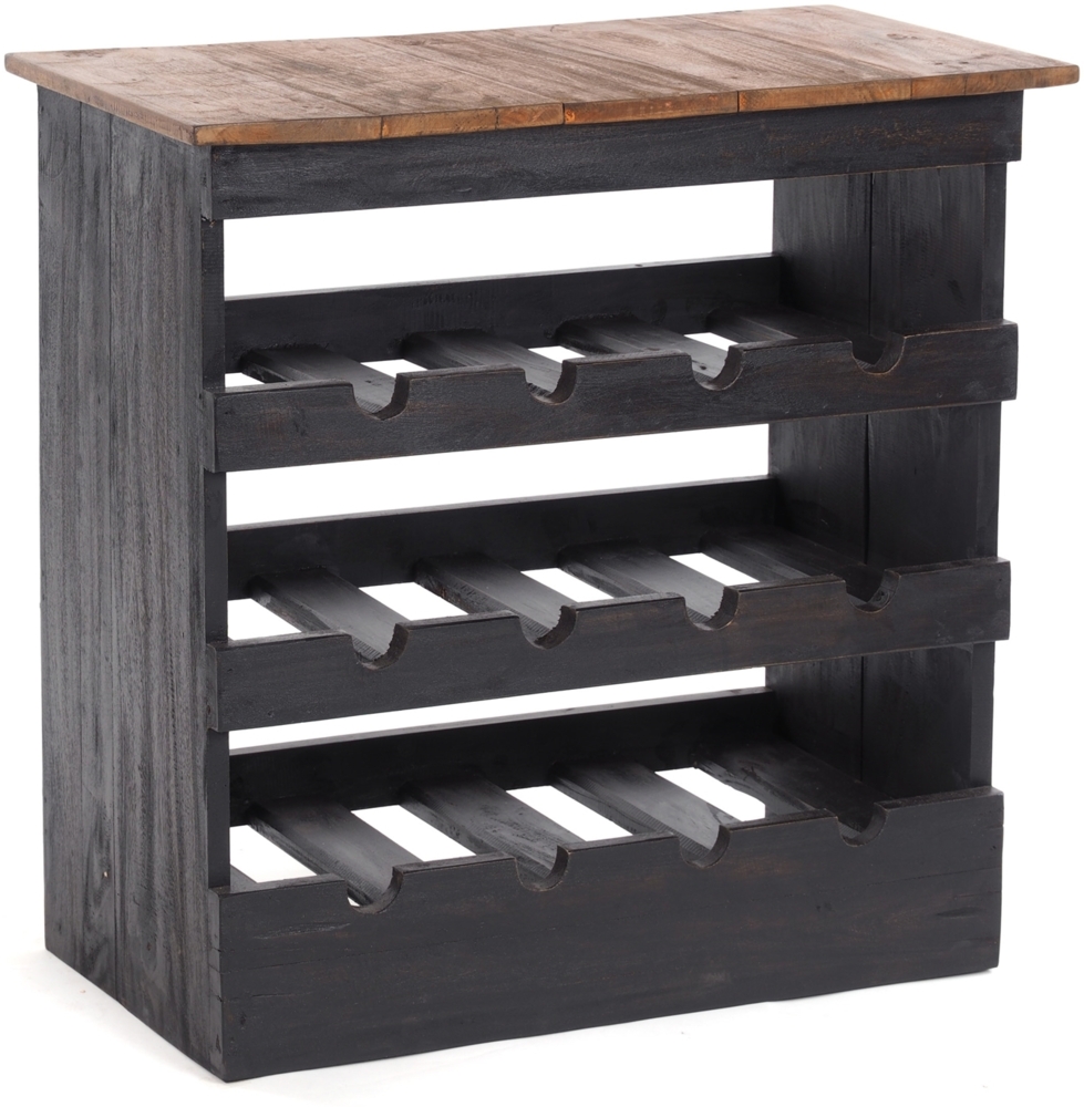 Flaschenregal RUSTIQUE Recyclingholz massiv, für 12 Flaschen, mit Ablagefläche 04 schwarz-natur Bild 1