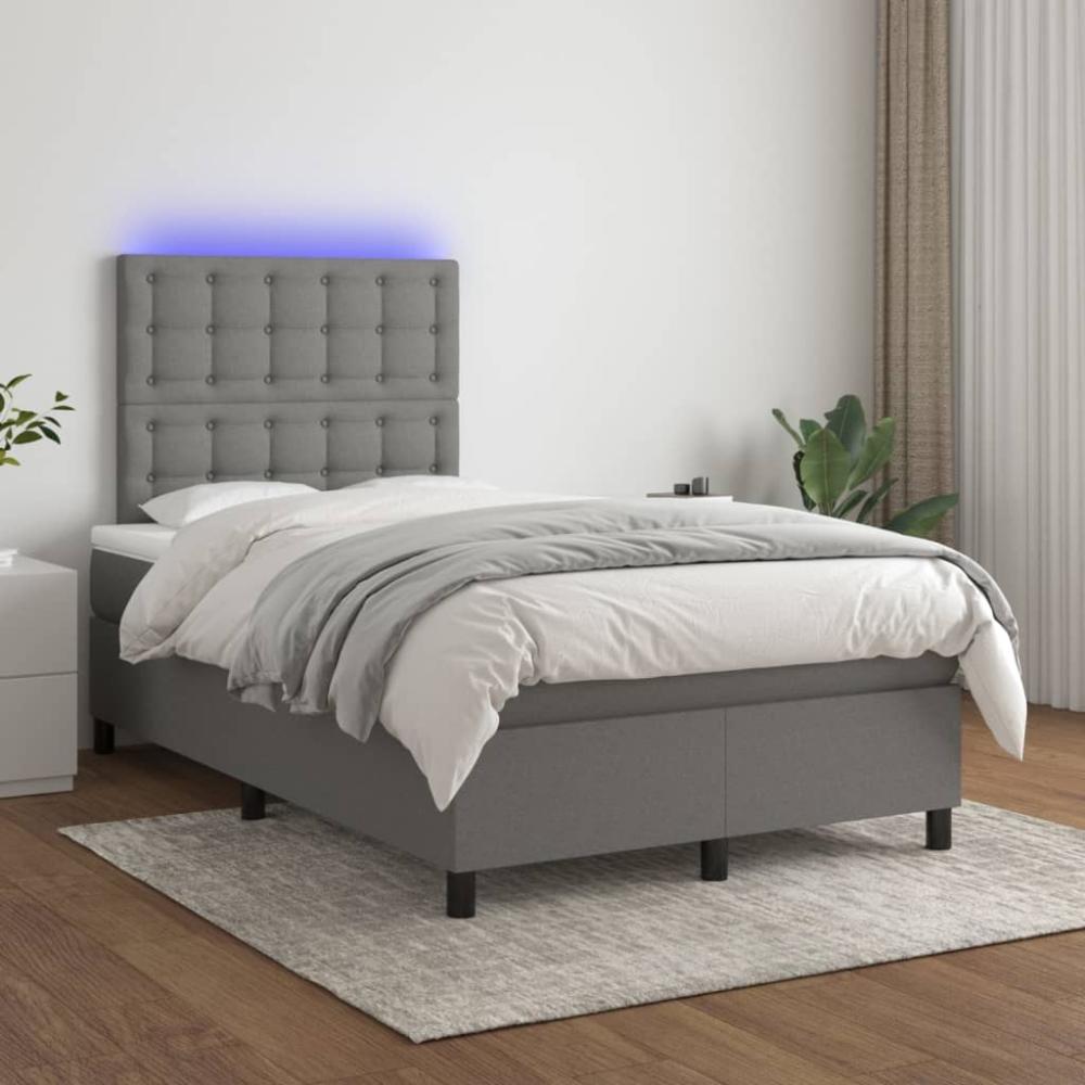 Boxspringbett mit Matratze & LED Stoff Dunkelgrau 120 x 200 cm, Härtegrad: H2 [3135182] Bild 1