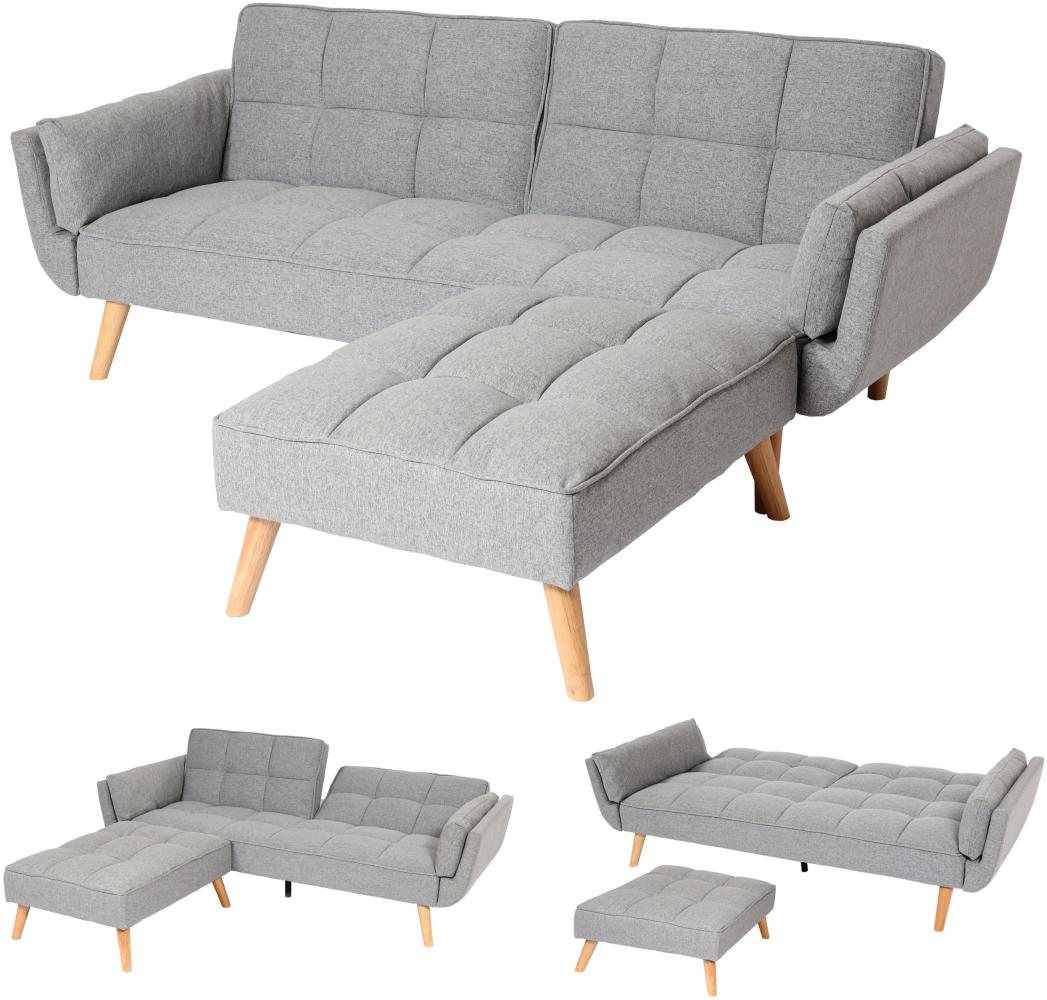 Mendler Schlafsofa mit Ottomane, Couch Sofa Gästebett, Schlaffunktion 218x175cm ~ Stoff/Textil hellgrau Bild 1