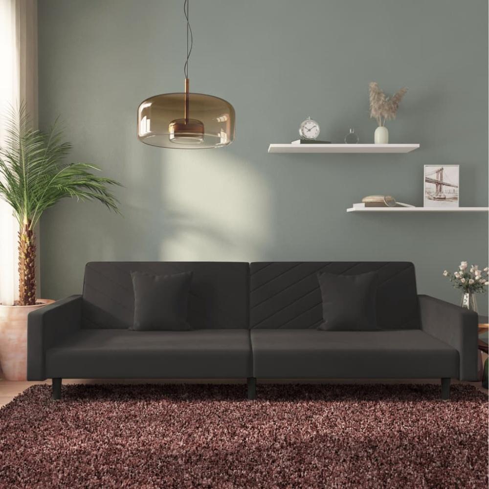 vidaXL Schlafsofa 2-Sitzer mit 2 Kissen Schwarz Samt Bild 1