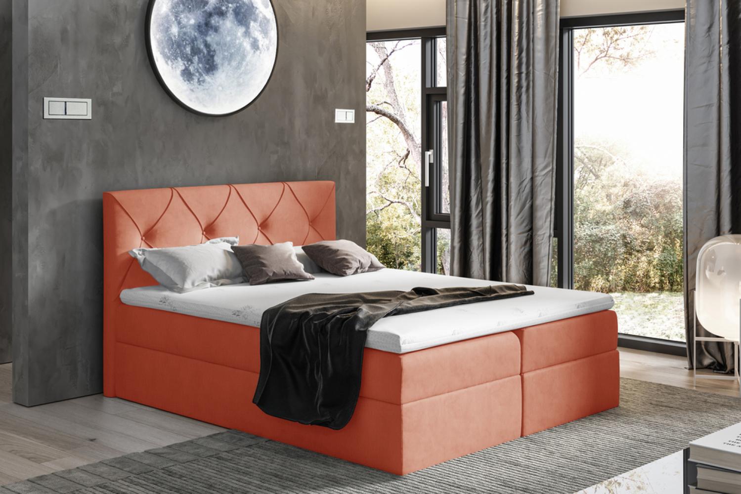 99rooms Arian Boxspringbett Velours 180 x 200 cm Korallenrot Bild 1