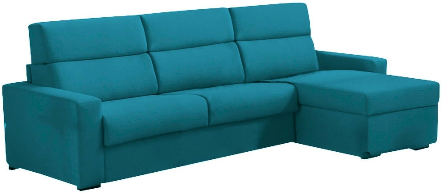 Dmora Schlafsofa mit Halbinsel Celleno, Verwandelbares Ecksofa für das Wohnzimmer, gepolstert, abnehmbar, 100 % Made in Italy, 280x160 h100 cm, Hellblau Bild 1