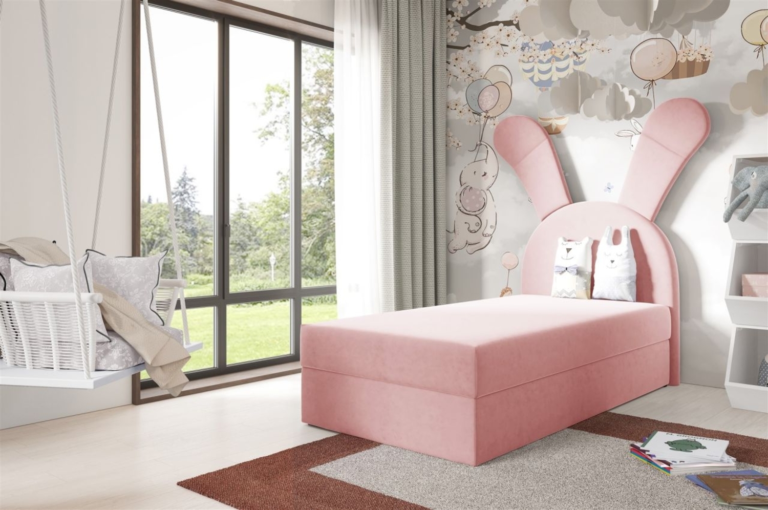 Kinderbett Polsterbett Bett MATILDA 100x200cm in Stoff Magic Velvet Rosa Bild 1