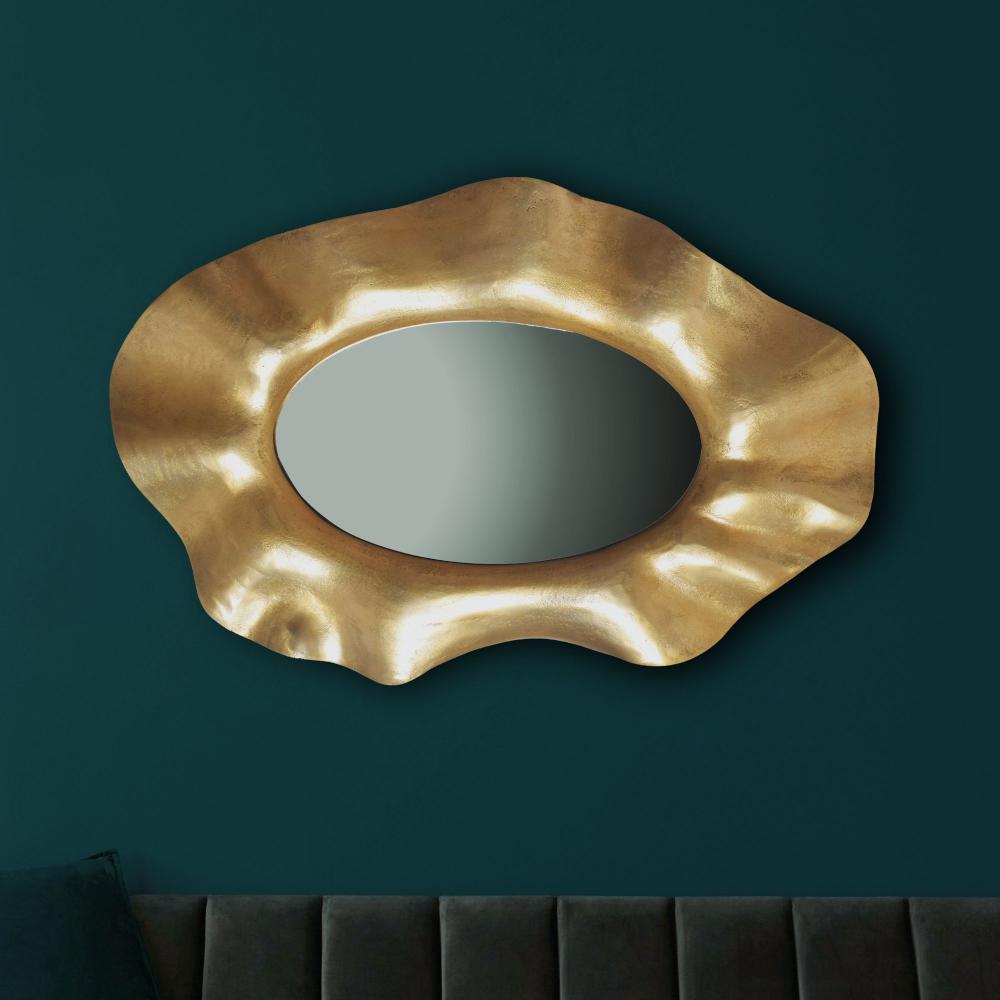 FineBuy Wandspiegel Asymmetrisch 60x90 cm Metall Design Hängespiegel Gold, Aluminium Dekospiegel Unförmig mit Rahmen, Spiegel Wand Groß, Flurspiegel Länglich, Garderobenspiegel Modern Gold Bild 1