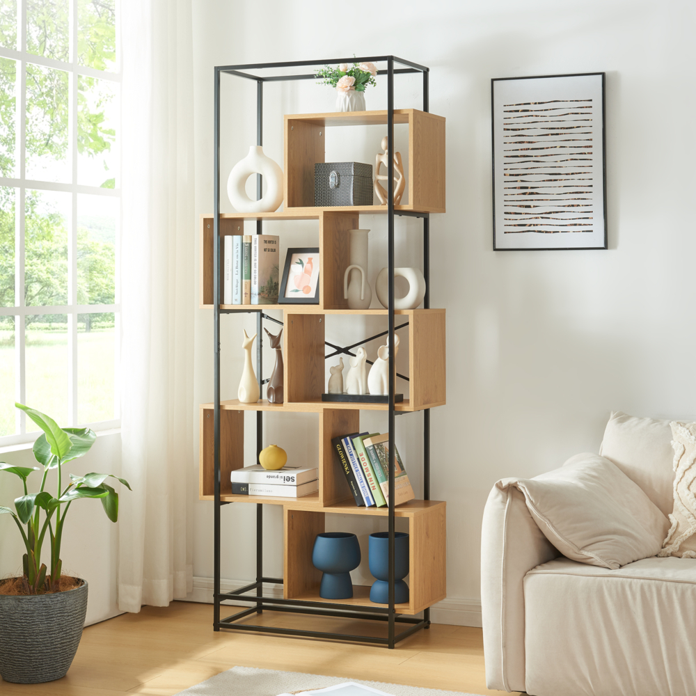 Bücherregal Rennebu 194x80x33 cm 5 Fächer Schwarz/Eiche [en. casa] Bild 1