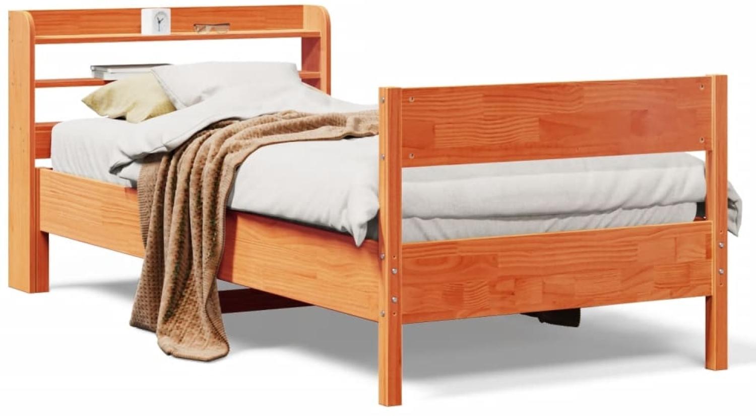 vidaXL Massivholzbett ohne Matratze Wachsbraun 90x200 Kiefernholz 3306938 Bild 1