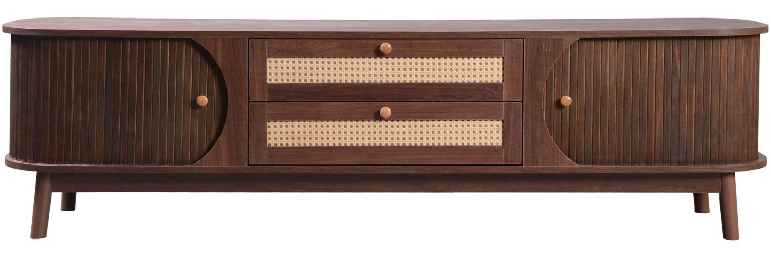 Merax TV-Schrank - Natürlicher Holz-Blend TV-Schrank mit Türen und Schubladen, Natürlicher Landhausstil, Holzfarbe & hellgelb Bild 1