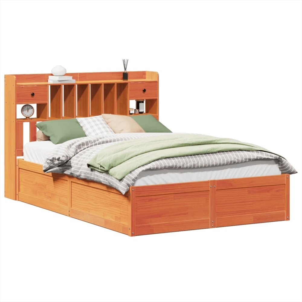vidaXL Massivholzbett ohne Matratze Wachsbraun 140x190 cm Kiefernholz 3323508 Bild 1