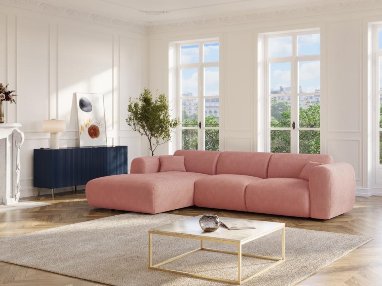 Vente-unique - Großes Ecksofa - Ecke links - Feincord - Rosa - POGNI von Maison Céphy Bild 1