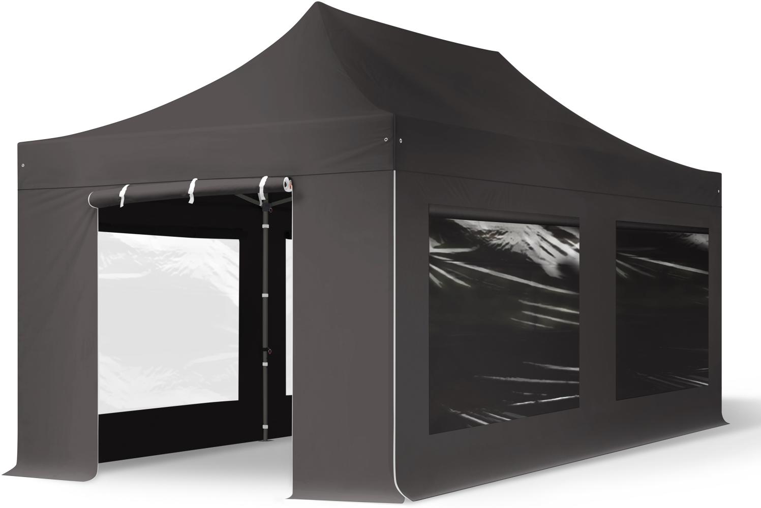 3x6 m Faltpavillon, PREMIUM Stahl 40mm, Seitenteile mit Panoramafenstern, dunkelgrau Bild 1