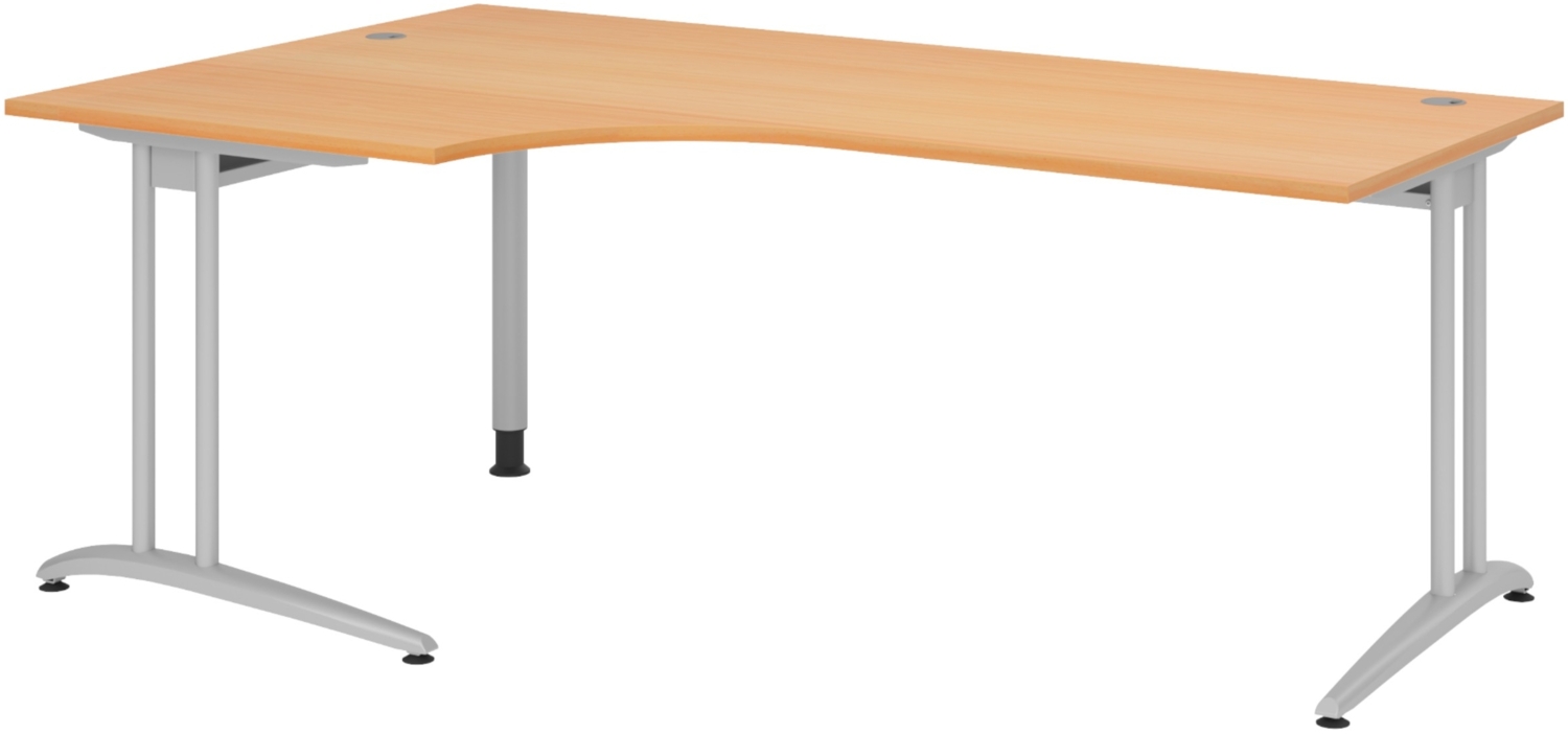 bümö Eckschreibtisch groß, Serie 200x120 cm, Tischplatte aus Holz in Buche, Gestell aus Metall - Schreibtisch L Form, großer Tisch für's Büro, Computertisch, Bürotisch, BS-82-6 Bild 1