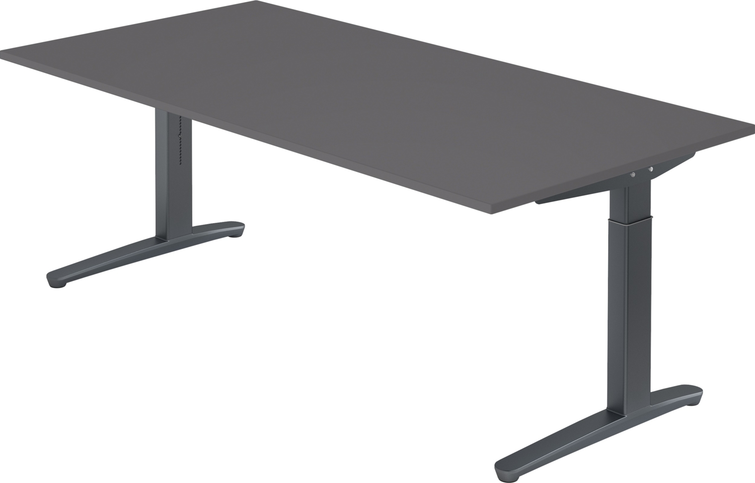 bümö manuell höhenverstellbarer Schreibtisch 200x100 in graphit Gestell in Graphit - PC Tisch höhenverstellbar & groß, höhenverstellbarer Tisch Büro, großer Computertisch verstellbar, X2E-G-GG Bild 1