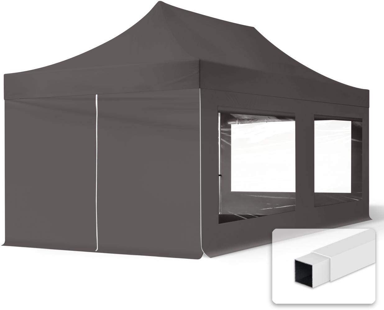 3x6 m Faltpavillon, ECONOMY Stahl 30mm, Seitenteil mit Panoramafenster, dunkelgrau Bild 1