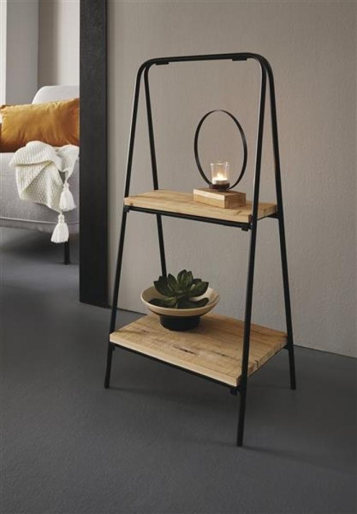 Regal "Modern" aus Metall, schwarz + 2 Böden aus recyceltem Holz, Blumenregal, Etagere, Pflanzenständer Bild 1