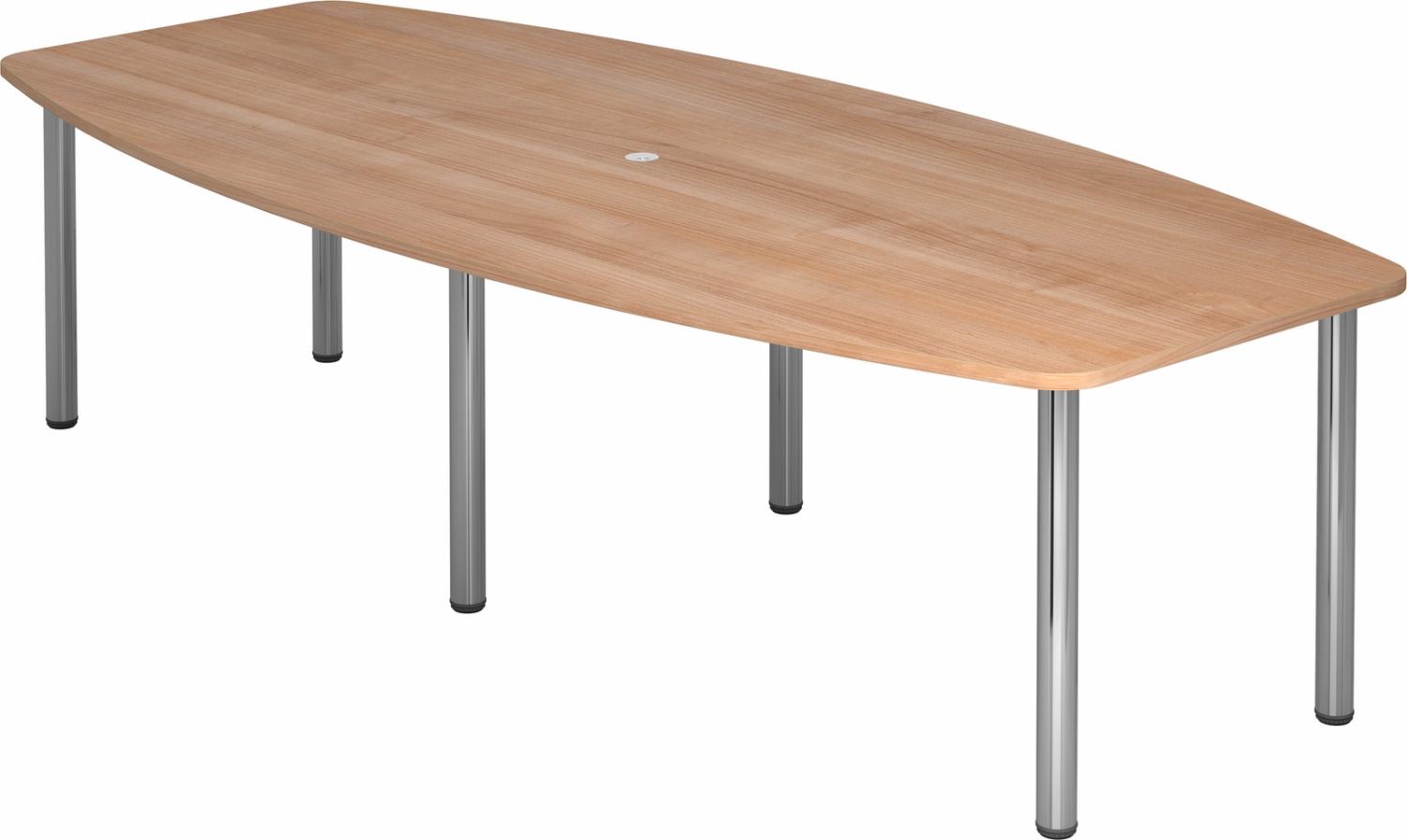 bümö Konferenztisch oval 280x130 cm großer Besprechungstisch in Nuss, Besprechungstisch mit Chromfüßen, Meetingtisch für 10 Personen, XXL-Tisch für Besprechungsraum & Meeting, KT28C-N Bild 1