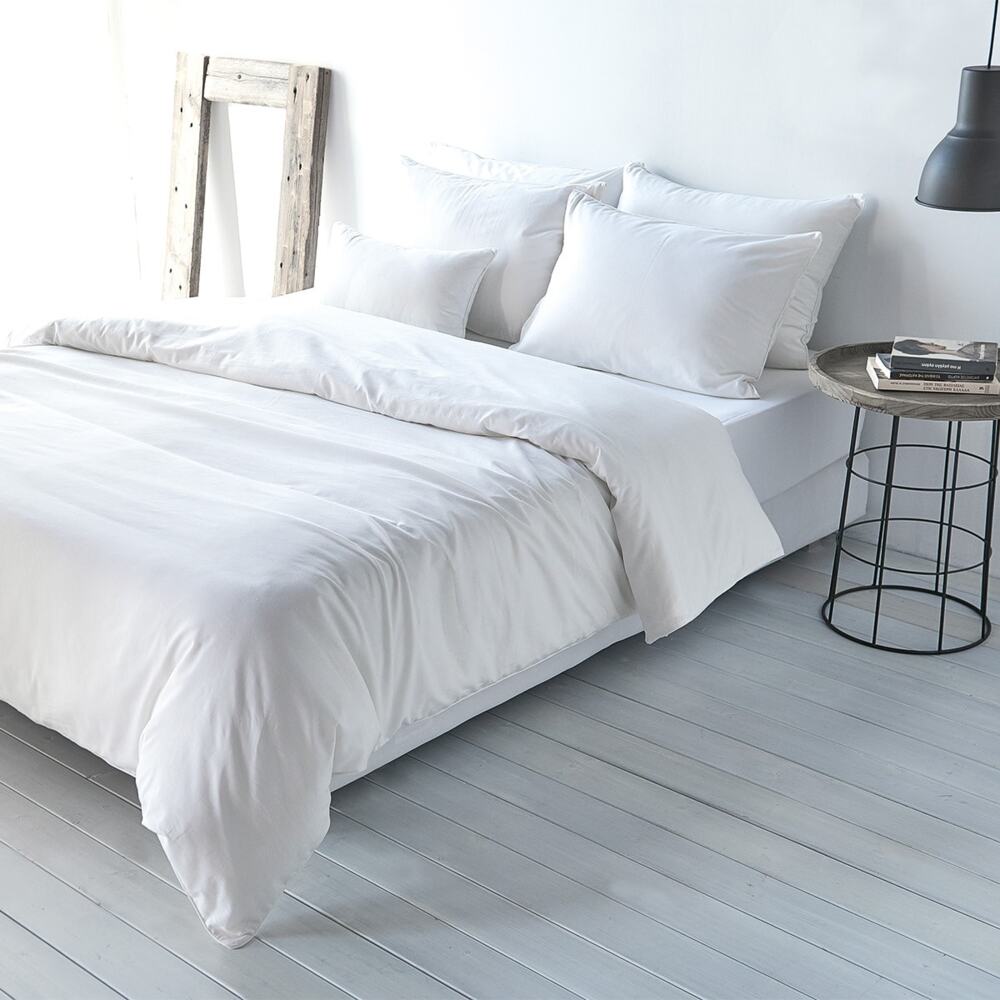 Traumschlaf Uni Baumwolle-Leinen Bettwäsche|240x220 cm + 2 x 80 x 80 cm| weiss Bild 1