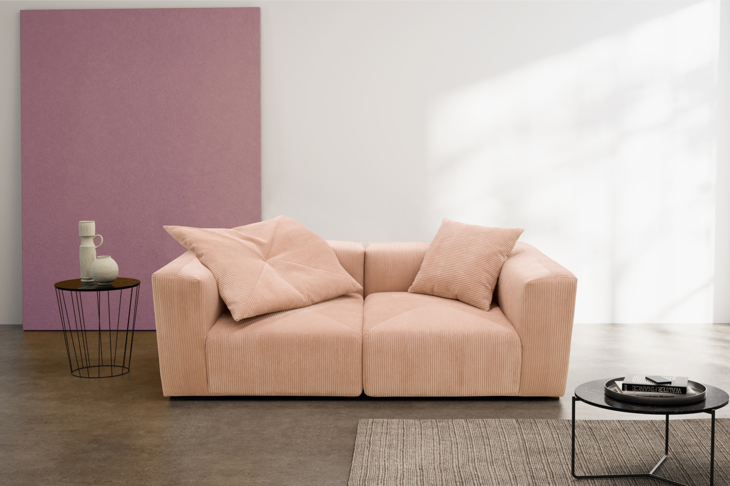DOMO. collection Sofa 800011, 2 Sitzer, Rechteckig, individuell kombinierbar, Cord 2er Couch, modular, Polstergarnitur, 216 x 108 x 69 (BxTxH), rose Bild 1