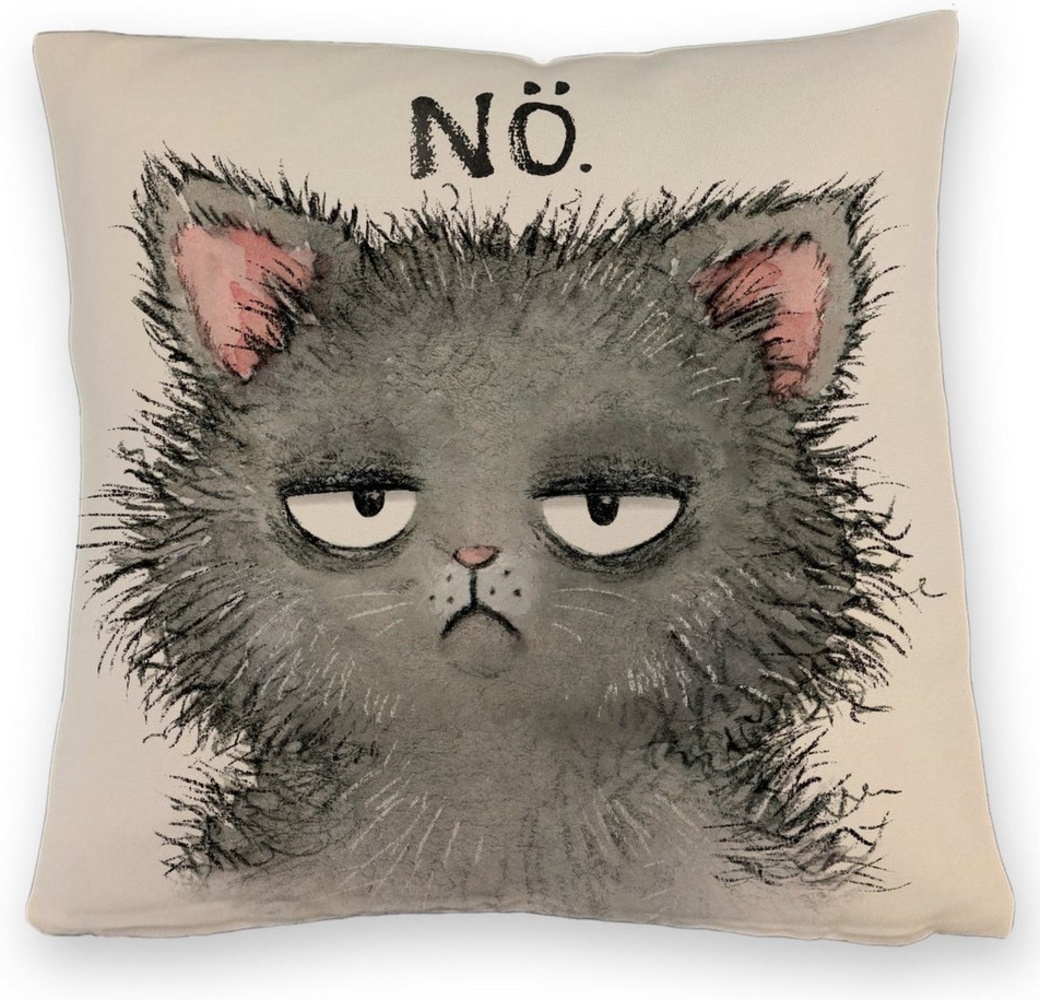 speecheese Dekokissen Genervte Katze Kissen mit Leinenoptik mit Spruch Nö Bild 1
