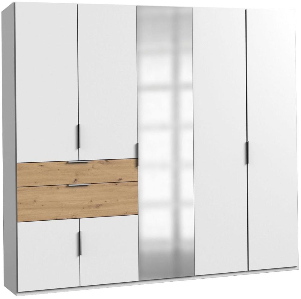 Kleiderschrank Shanghai 250x58x216cm Schlafzimmerschrank weiß artisan eiche Schubladen Spiegel Bild 1