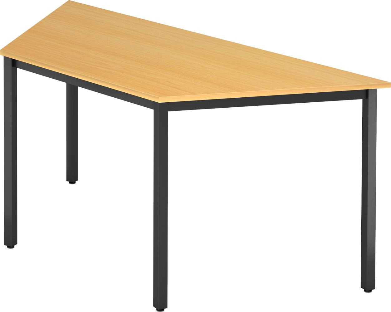 bümö Multifunktionstisch Buche, Tisch 160 x 69 cm, Tischfuß vierkant schwarz - Tisch Trapez, Besprechungstisch System D-Serie, Konferenztisch, Meetingtisch, Mehrzwecktisch, Pausentisch, DQTR-6-D Bild 1