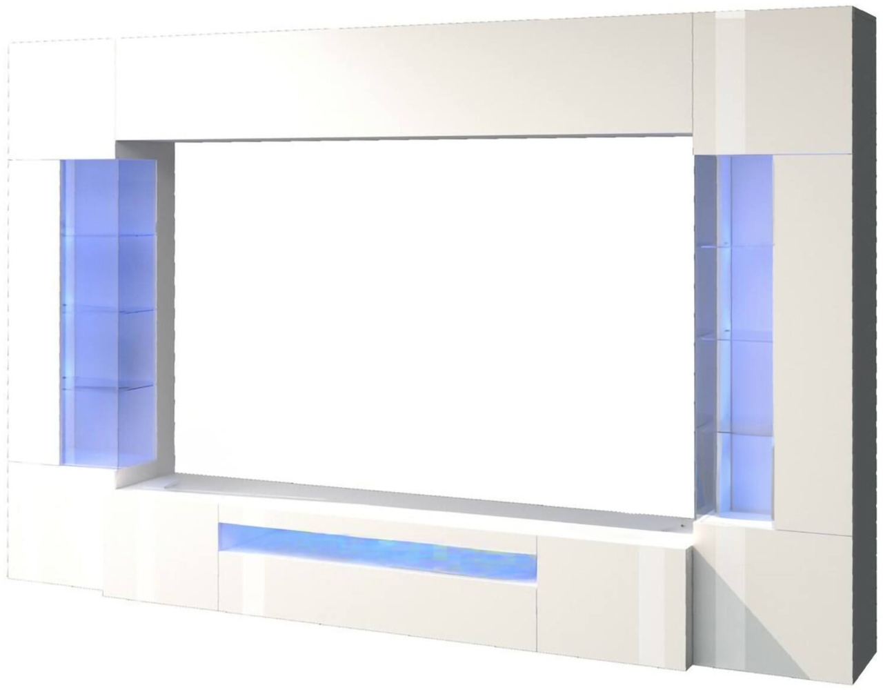 Dmora Ausgestattete Wand Arga, 6-türiges TV-Ständer-Wohnzimmerset, Mehrzweck-Wohnzimmermöbel mit LED-Licht, 100 % Made in Italy, 290 x 40 x 191 cm, glänzendes Weiß, Bild 1