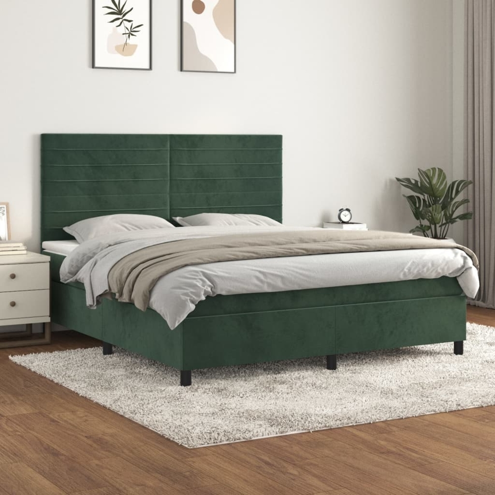 vidaXL Boxspringbett mit Matratze Dunkelgrün 180x200 cm Samt 3143100 Bild 1